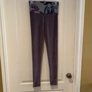 Women's High-Waist Purple Leggings with Floral Waistband